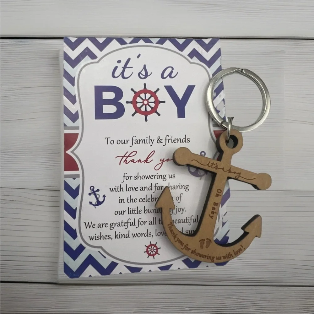 It's A Boy Anchor Keychain 50 Nautical Baby Shower Thank You Cards - Gift Sets